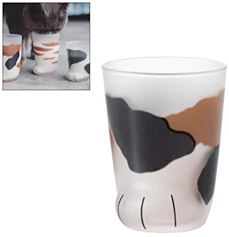 Ysoom Cat Paw Glass Cup, Katzenkaffee Mug Wall Glas Cup Heat resistent Handmade Creative Milk Mug Tea Whiskey Glass Cup Present Tassen, Valentines Gift 300ml