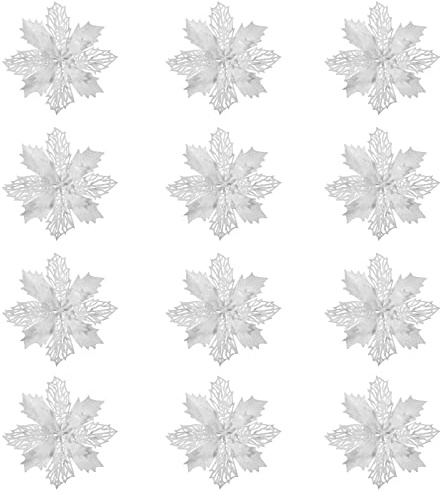 12 stücke Glitter weihnachtsstern künstliche weihnachtsstern künstliche weihnachtsbaumschmuck Ornamente (weiß)