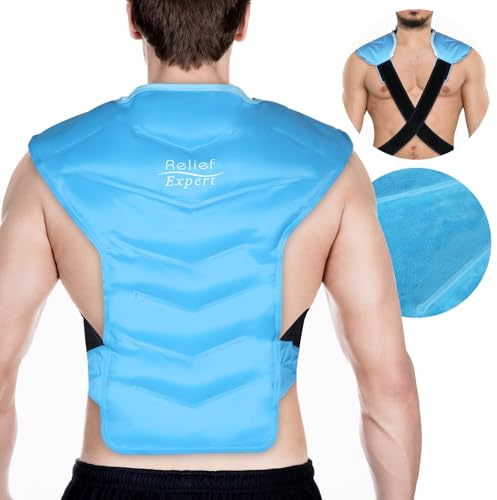 Relief Expert Large Back and Shoulder Ice Pack Wrap – Reusable Gel Cold Pack with Dual-Sided Fabric and Adjustable Straps, Soft Plush Lining for Upper Back Cold Therapy and Post-Workout Recovery