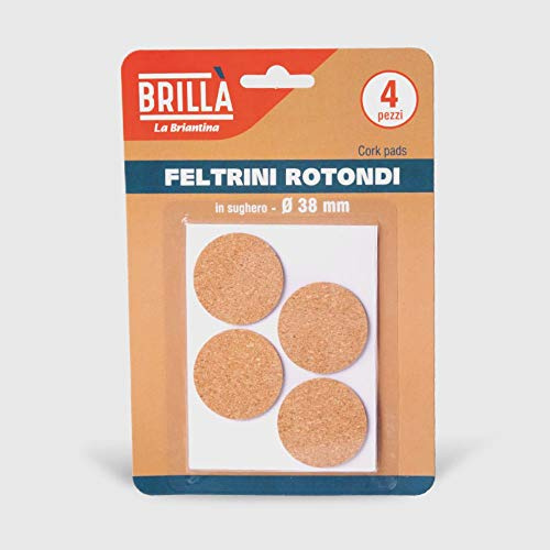 La Briantina Feltrini di Sughero Rotondi per Mobili, Protezione Sedie Arredi e Pavimenti, Diametro 3.8 cm, 4 Pezzi