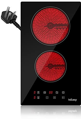 IsEasy Electric Ceramic Hob with Plug-in, Built-in & Portable Cooktop, 30cm 2 Zones 3000W