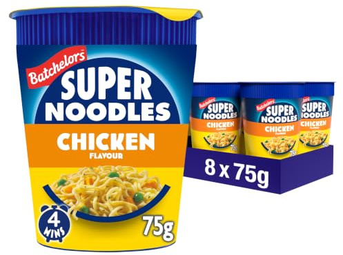 Batchelors Super Noodles Tasty Chicken Flavour, 75 g Pot (8-Pack) | Quick & Convenient Meal, Ready in 4 Minutes, Savoury & Delicious Snack, Perfect for On-the-Go