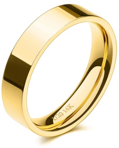 NOKMIT 5mm 14K Gold Filled Rings for Women Wedding Band Dainty Thick Thumb Ring Couple Anniversary Engagement Gifts Non Tarnish Comfort Fit Size 4 to 11(Gold,6)