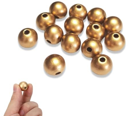Cyrank 100pcs Holzperlen für Handwerk 20mm, Holzperlen Zum Auffädeln, Bastelperlen Gold mit 4mm großem Loch für DIY Schmuck Halskette Armbänder Herstellung