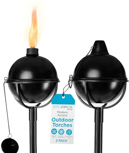 BIRDROCK HOME Bora Bora Torches - Easy to Refill Citronella - Flame Light Torch - Backyard Outside Patio Lighting - Metal Lamp - Decorative Urban Lantern (2)