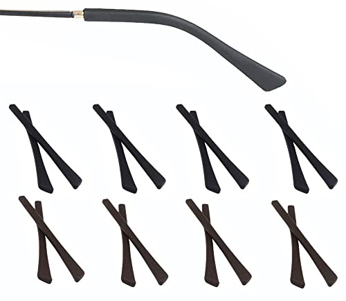 OPUGIT Eyeglass Replacement Temples, Silicone Eyeglass End Tips Ear Sock Pieces Tube Sleeve for Thin Metal Eyeglass Legs, 8 Pairs,Black/Brown