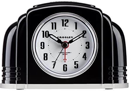 Timelink Crosley vintage art deco analog väckarklocka, tyst svepande icke-tickande, automatiskt dimbart smart ljus, enkla kontroller, CR33388M