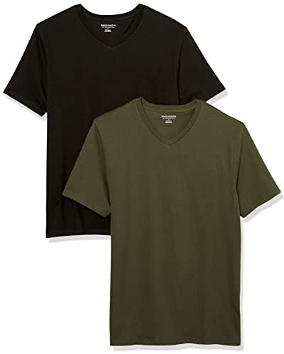 Amazon Essentials mäns Slim-Fit kortärmad V-ringad t-shirt, paket med 2, svart/oliv, X-Large