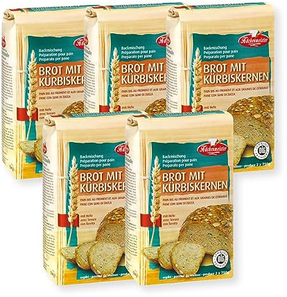 BIELMEIER KÜCHENMEISTER Brotbackmischung Kürbiskernbrot 5 x 1000 g I Brotbackmischungen für Brotbackautomat & Ofen I Einfach backen mit Backmischung
