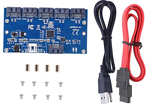 ciciglow Tarjeta Adaptadora SATA, Convertidor de Puerto SATa de 1 a 5 (multiplicador de Puerto SATA) Concentrador de Tarjeta Vertical para 7/XP/Vista/8/10 Y Más