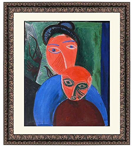 Lasite Pablo Picasso Leinwandbilder Kunstdruck Bilder Reproduktion Leinwanddruck Bilder Leinwand gerahmt fertig zum Aufhängen(MКre und Kind,（60x72cm） 24x28inch-Vintage schwarze geprägte Matte)-4
