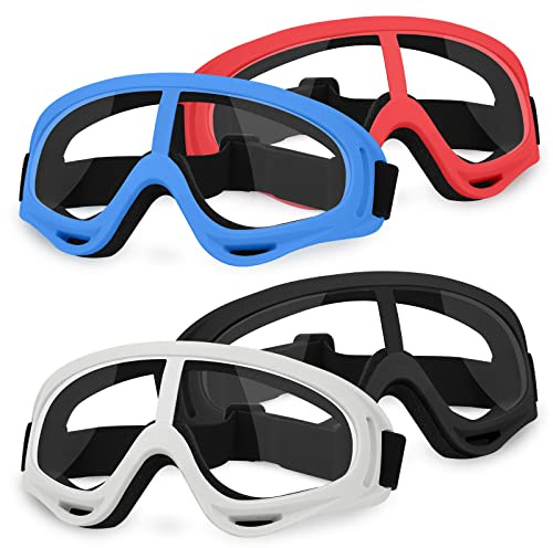 YSCare 4 Pack Protective Goggles, Safety Glasses with Clear Lens and Adjustable Strap, Protective Eyewear Compatible with Nerf Guns for Game Battle Christmas Gift (4 colors)