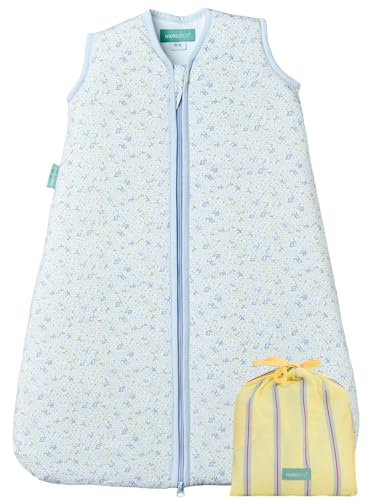 molis&co - Saco de Dormir para bebé 1.0 TOG - 70 cm (0-6 Meses) - Ideal para Primavera y otoño - 100% algodón (Oeko-Tex 100) - Blue Lily