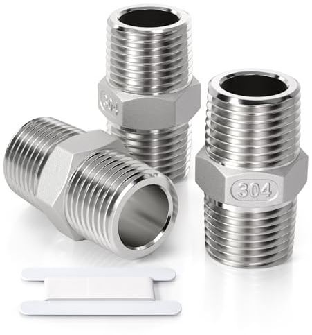 Bwintech 3 pezzi da 1 maschio a 1 maschio filettatura BSP in acciaio inox 304 raccordo maschio esagonale per la conversione del collegamento dei tubi