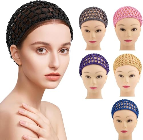 AUEAR, Haarnetz, Mütze, Schlaf-Haarnetz, Schlauch, lange glatte Locke, Perücke, Kopfschutz, Netzumwicklung, Häkeln, Wellen, Kochmützen, Dutt, Hebeband, Weben, Nähen für Damen, Ballett (6 Farben, 6