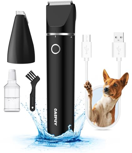 Casfuy Sladdlös hundtasstrimmer – hundklippare med dubbla blad, USB-laddningsbar groomingklippare för hundar, katter och små husdjur för att trimma håret runt tassar, ögon, öron, ansikte, rumpa