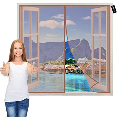 Fliegengitter Fenster 165x200cm Braun Insektenschutz Tür Kratzfest Ohne Bohren Stärkere Magnetkraft für Balkontür Kellertür und Terrassentür