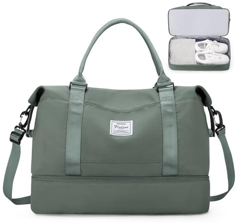 Reisetasche Damen 45x36x20 Easyjet Handgepäck Tasche Sporttasche Weekender Bag Schwimmtasche Wasserdicht Travel Duffle Bag Fitnesstasche Trainingstasche Krankenhaustasche mit Schuhfach,G2-Armeegrün