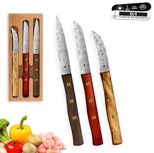 Premium Gemüsemesser - Extra Scharf, Allzweckmesser, Solingen, Schälmesser, Küchenmesser, Kneipchen, edler Holzgriff, Rostfrei (Set, Mix)