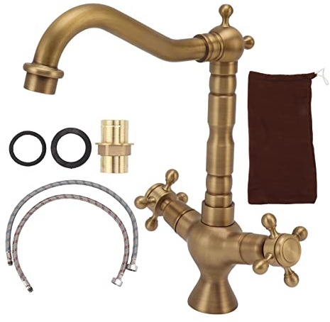 Bordstract Water Faucet, Retro Basin Sink Faucet with Double Handle Copper Mixer Tap for Home Bathroom Kitchen and Business Use