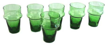 ARTIGIANATO VULCANO Lot de 6 verres marocains en verre beldi vert