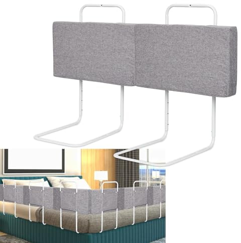 Ansobea 50x28cm Bettgitter Rausfallschutz Babybettgitter, Kinderbettgitter 5-Loch Höhenverstellbar, Bettschutzgitter für Kinderbetten und Familienbetten, Grau