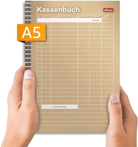 Gockler® KASSENBUCH DIN A5: Einnahmen-Ausgaben-Buch für Kleinunternehmer, Vereine & Gastronomen (Kassenbericht, Buchführung, Abrechnung, Haushaltsbuch) | 100+ Seiten, braun