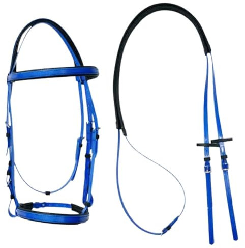 QYMLSH Anatomische Pferdezäume Komfort-Pferdezaumzeug Verstellbar Wasserdicht Und Glatt für Das Tägliche Training Pferdeshows Und Mehr (Color : Blue, Size : One Size fits All)