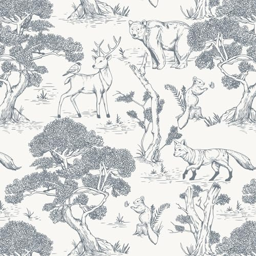 Fiula Selbstklebende Tapete Klebefolie Möbel Vinyl 41x300CM Möbelfolie Selbstklebend Wandverkleidung mit Tiermotiv Abnehmbar Blau-Grau Kinderzimmer Weiß Wasserdicht Whonzimmer Schlafzimmer Wallpaper