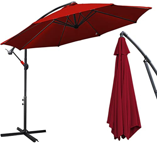 Daromigo Sonnenschirm 350 cm Rot mit Kurbel| Ampelschirm mit Ständer | Gartenschirm Sonnenschutz UV-Schutz Aluminium | Kurbelschirm Marktschirm wasserdicht für Garten