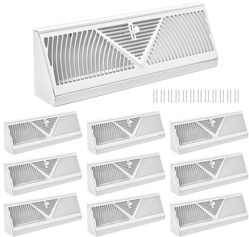 Flowild 10 Pack 15 Inch Baseboard Register (Duct Opening Size) - Baseboard Vent Covers for Home - Easy Adjust Air Supply Lever Floor Baseboard Diffuser (White)