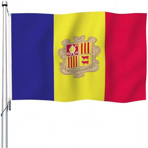 Aoihraan Drapeau D'Andorre 80x120cm Double Face Drapeau D'Andorre Bannière Célébration En Plein Air Maison Jardin Porche Fête Décoration Drapeau Avec 2 Anneaux Solides Couture Machine Précision