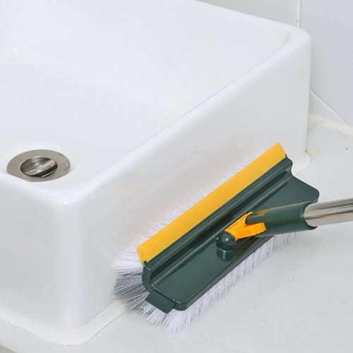 Brosse à Récurer pour Sol, Brosse à Coulis Rotative à 180°, Brosse à Poils Rigides avec Long Manche, Brosse de Nettoyage Double Face pour Nettoyer Les Coins des Murs, Sols