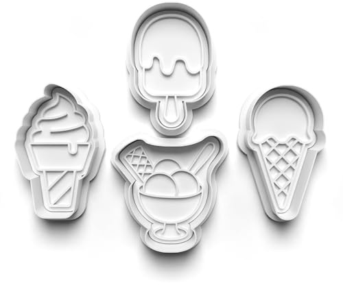 Cookie Cutters Set 4PCS Ice Cream Sundeas Cookie Stamp Cookie Cutter Mould Dough Fondant for Kid DIY Cookie Making
