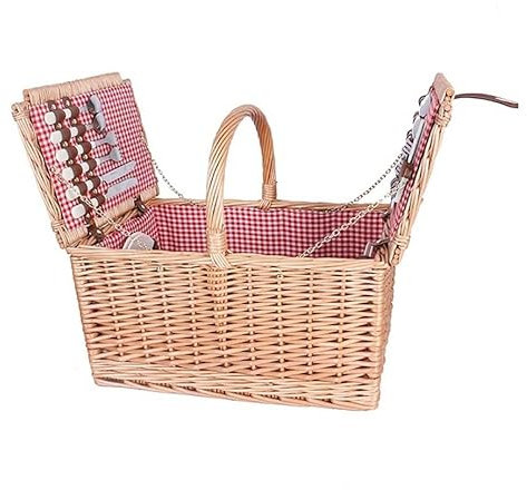 HAVVMK Picknickkorb Weide mit Besteck Picknickmatte Groß für 4 Personen mit Deckel 47X32x23cm