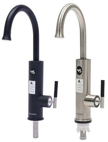 Hanmorfarbi Wasserhahn mit durchlauferhitzer, Küchenarmatur Armatur mit ablesbarer LED Temperaturanzeige,3200W IPX4 Wasserdicht Elektrischer wasserhahn, Edelstahl Wasserhahn Tropffreies (Silber)