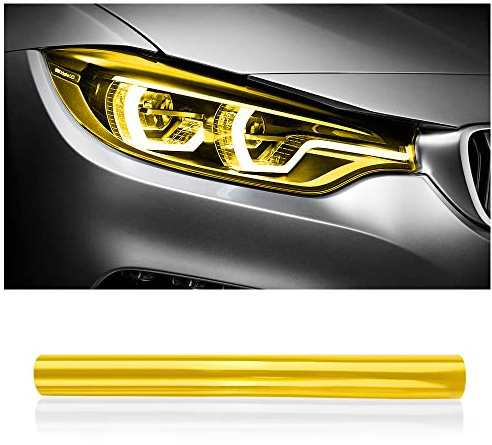 120x30 cm Car Light Tint Film,Cuttable & Stretchability Car Headlight Taillight Fog Light Vivid Vinyl Wrap Protector,Non-Marking Self-Adhesive Decals Car Decor (Yellow)