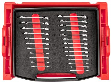 TEKTON Stubby OLB94205 Ringmaulschlüssel-Set mit offener Schublade und Gestell, 25-teilig (1/4-3/4 Zoll, 6-19 mm)