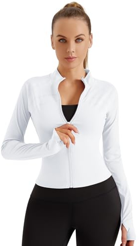 TERODACO Running Jacket Women Thumb Hole Zip Up Gym Tops Womens Long Sleeve Lightweight Sports Top Ladies Workout Cycling Athletic Shirts,Breathable Quick Dry Slim Fit