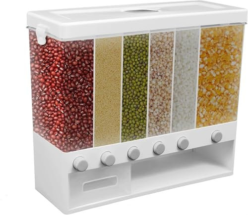 Getreidespender, Wandmontage 6 Gitter Müsli Spender Vorratsdosen Set Lebensmittelspender Wandmontage Trockenfutterspender 10kg