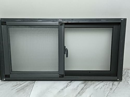 Abschließbares Kellerfenster mit Glas- und Aluminiumrahmen für Schuppen, Scheunen, Hühnerställe, Spielhäuser, bündige Montage, Dachfenster mit Bildschirm, 100 x 50 cm, Schwarz