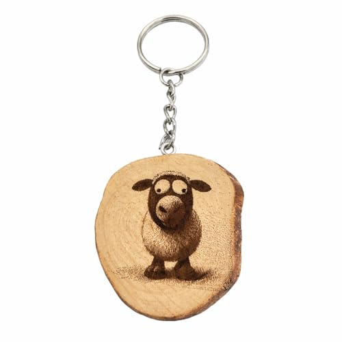 Promotech Porte-clés en bois en forme de mouton amusant fabriqué à la main gravé au laser