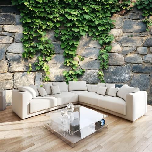 Wandbild Natürlicher Hintergrund Steinmauer Efeu 3D WandgemäldeTapete Kinderzimmer Wanddekoration 400 x 280 cm 3D Tapete Vlies Effekt Grau Fototapete Wandbild Wohnzimmer Schlafzimmer