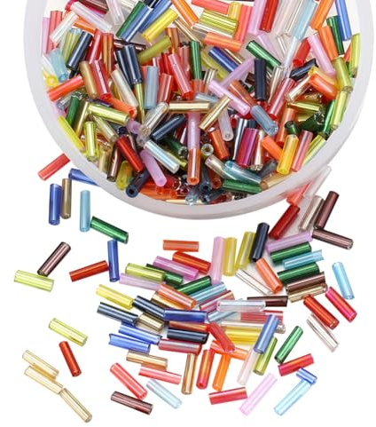 JIHUOO 150g Glass Bugle Beads Embroidery Tube Beads Small Long Beads Mixed Color Earring Beads Jewelry Making Beads Craft Necklace Beads Decorative Bracelets Beads Loose Spacer Beads