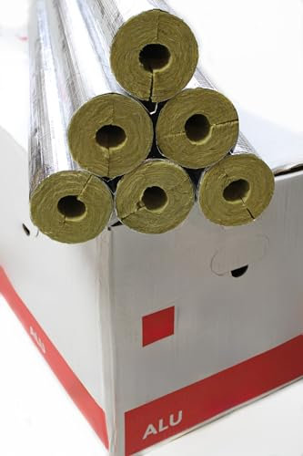 Isolamento del tubo ¦ WLG 0,035 ¦ lana di roccia ¦ isolamento ¦ laminato alucato ¦ guscio del tubo ¦ soddisfa i requisiti GEG ¦ analogico a ROCKWOOL (laminato in alluminio, RW 22x20 - 36m (1 cartone))
