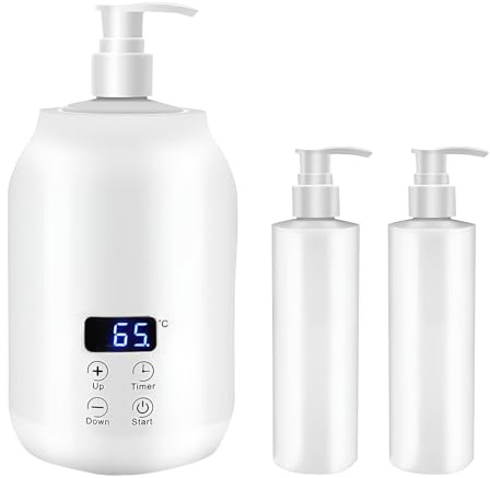 Massage Oil Warmer, Lotion Warmer with Two Oil Bottle dispensers, 30-65°C Oil Bottle Warmer with LED Display for Beauty SPA Salon Massage Home