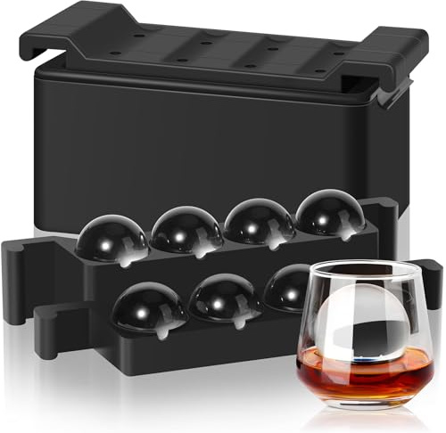 Mooues Clear Ice Cube Maker, 8 Large Whiskey Ice Cubes Mold, 2 Inch Silicone Ice Cube Tray, Easy-Release Sphere Ice Maker,Bourbon Gifts For Men Dad Boyfriend Boss Who Have Everything