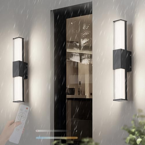 TZSMUM Außen Dimmbar Wandlampe mit Fernbedienung Moderne Wandleuchte Wasserdicht IP65 Lang Wandbeleuchtung 2700K-6500K Aluminium Acryl Wandlampe Schwarz Haustür Terrassenlampen (40cm)