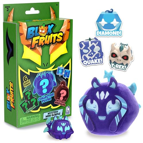 Blox Fruits Mystery Mini Bundle Series 2 by PhatMojo - Collector Plush, Mystery Minifigure, 3 Stickers & 1 DLC Code - 6 Items Total - Collectible Toy Gift for Kids Ages 6+