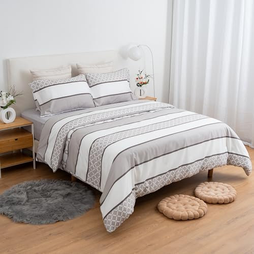 Etrexonline Juego de Funda Nórdica 4 Piezas para Cama 150 - Funda Edredón 240x220 cm, Sábana Bajera 150x200+28 cm, 2 Fundas de Almohadas 50x90 cm - Microfibra Suave y Transpirable - Rayas Elegantes